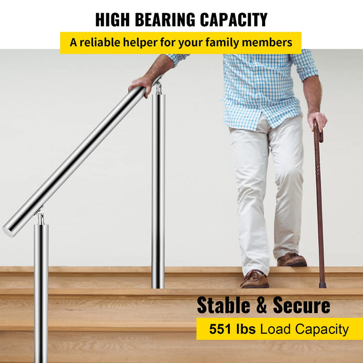 Stainless Steel Handrail 551LBS Load Handrail for Outdoor Steps 39x34 Outdoor Stair Railing Silver Stair Handrail Transitional Range from 0 to 90° Stair Rail Fits 2-3 Steps with Screw Kit
