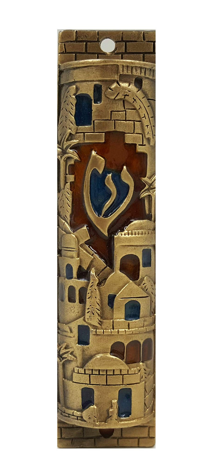 TALISMAN4U Gold Enamel Jewish MEZUZAH CASE with Scroll 