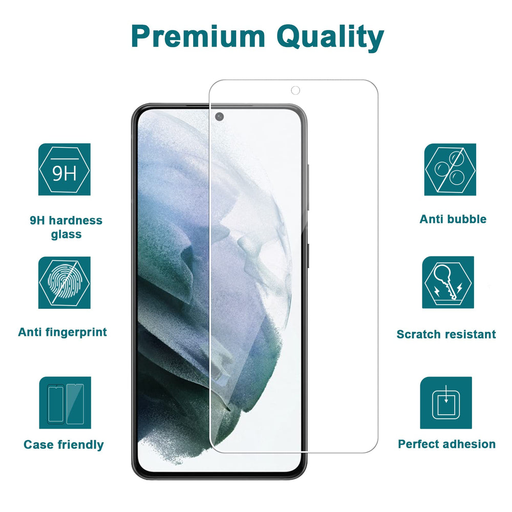 [2+2 PACK] Glass Screen Protector and Camera Lens Protector for Samsung Galaxy S21 FE 5G(2022)(NOT for S21) with Easy Installation Tray Tempered Glass, 0.33mm, Anti Scratch, Bubble Free