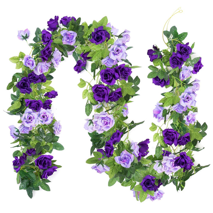 3Pack Artificial Rose Flower Garland, 23.7FT Fake Vines Silk Flowers Hanging Rose Ivy for Wedding Arch Decorations Room Party Home Garden Hotel Office Wall Decor (Purple)
