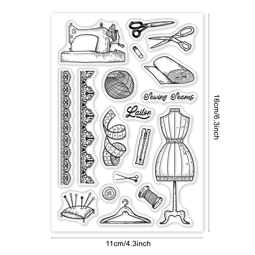 Vintage Clear Stamps Transparent Silicone Stamp Sewing Machine Wool Tape Measure Cloth Skirt for Card Making Decoration and DIY Scrapbooking