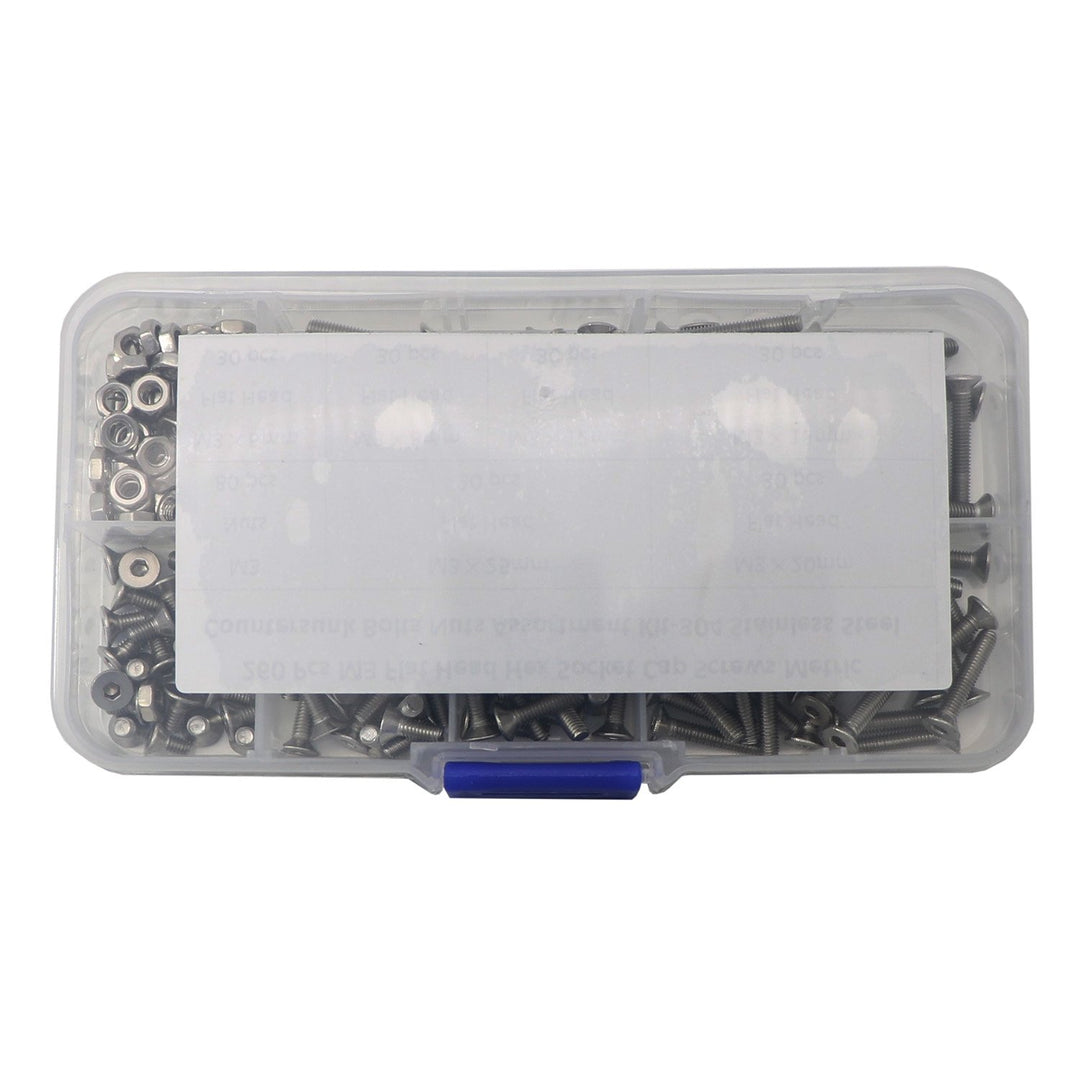 260 Pcs M3 Hex Socket Flat Head Countersunk Bolts Screw Nut Assortment Kit-304 Stainless Steel