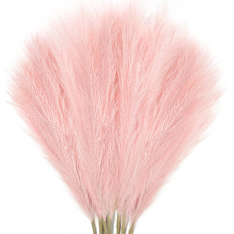 8Pcs 35.4” Pink Faux Pampas Grass Large Branches Boho Decor, Non-Shedding Fluffy Artificial Bulrush Floral Feathers, Tall Reed Fluffy Stems Vase Filler for Living Room Wedding Decoration
