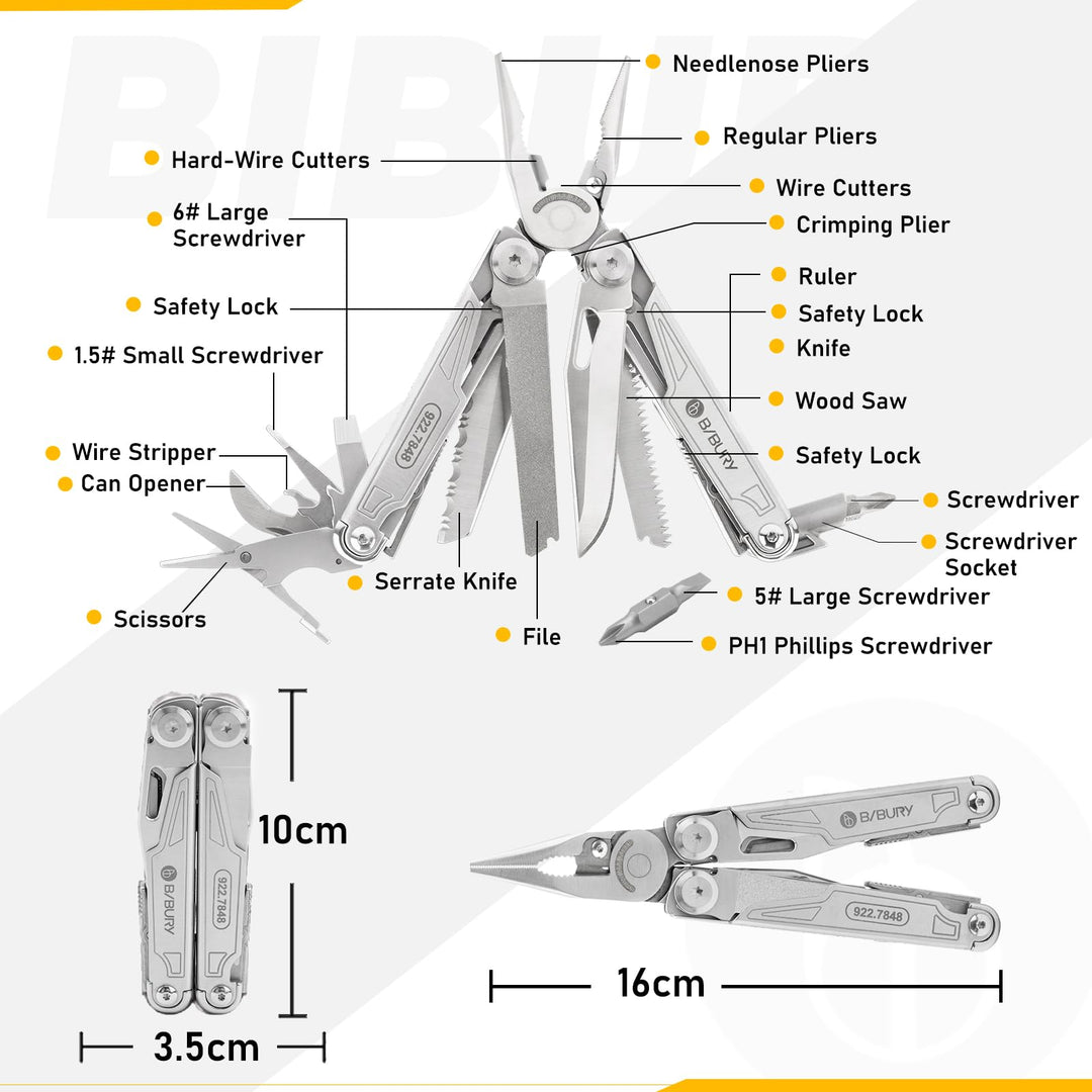 BIBURY Multitool BI2038A, 19-in-1 Stainless Steel Multi