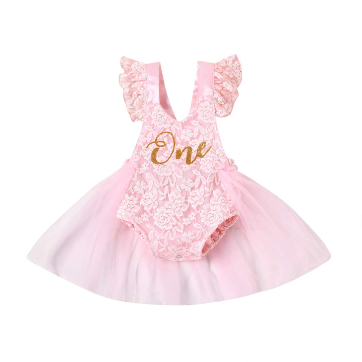 Baby Girl 1st Birthday Outfit Lace Tulle Romper Princess Tutu Dress First Birthday Photography Clothes Pink 9-12 Months