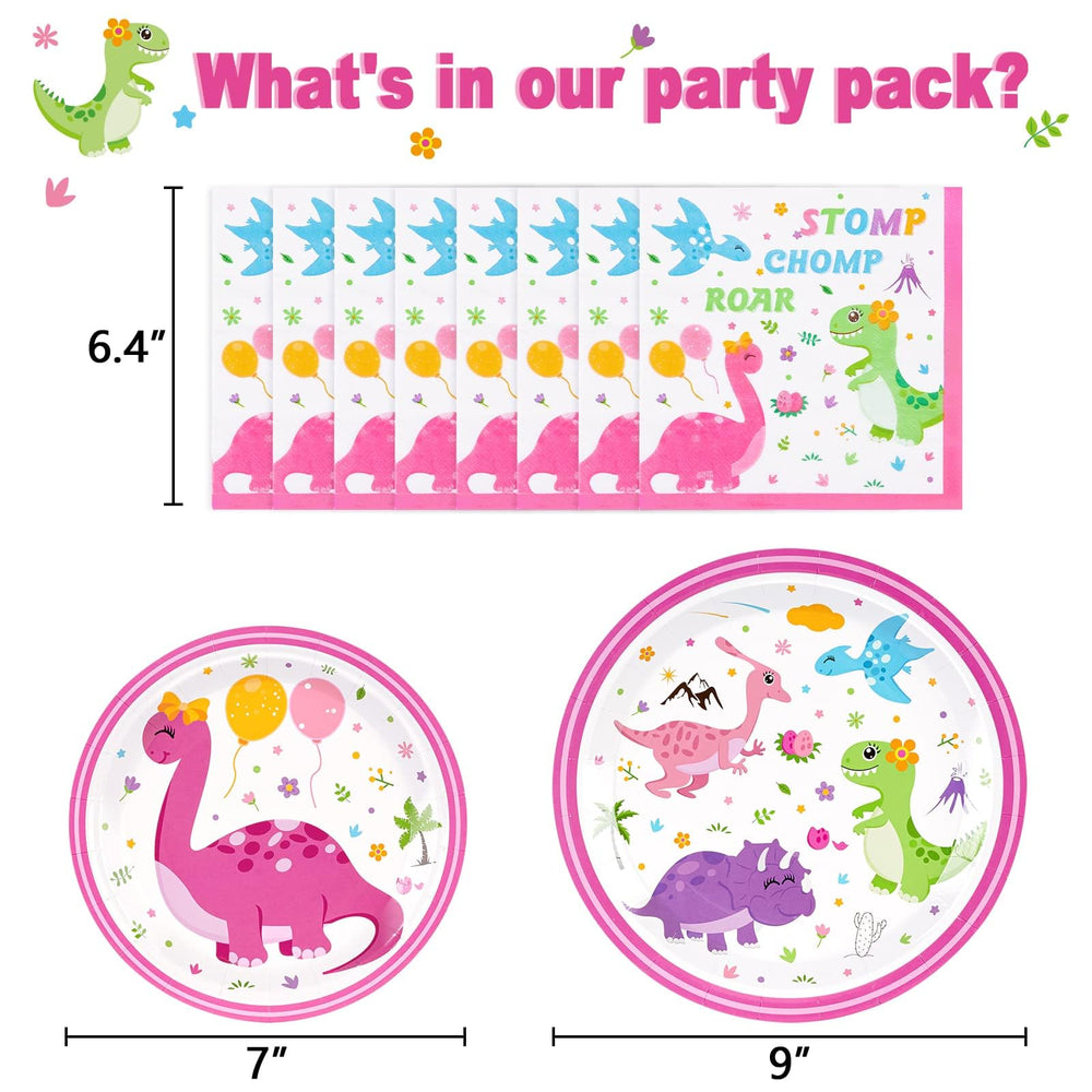 Disposable Dinosaur Plates and Napkins - Dino Party Supplies for Girls Luncheon Dinner Dessert Cake Plates Baby Shower Birthday Party Tableware Kit 48PCS Serves 16 Guests