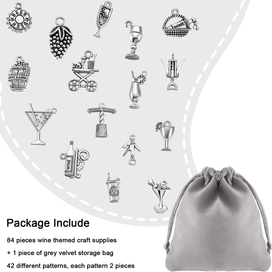 85 Pieces Wine Charms for Jewelry Making Wine Glass Charms Wine Charms for Bracelets Necklace Pendants Wine Themed Charms Craft with a Storage Bag