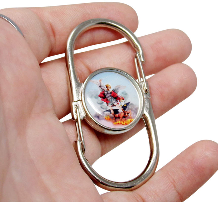 St. Michael Religious Mask Holder Extender Hook to Increase Ear and Head Comfort from Pressure, Silver Tone 2 Inch