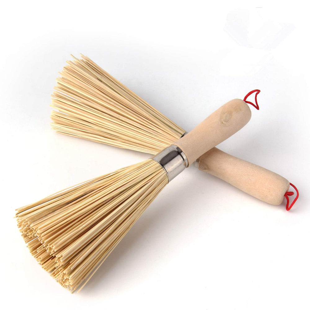 Sansheng 2 Pack Bamboo Wok Brush, Bamboo Kitchen Cleani