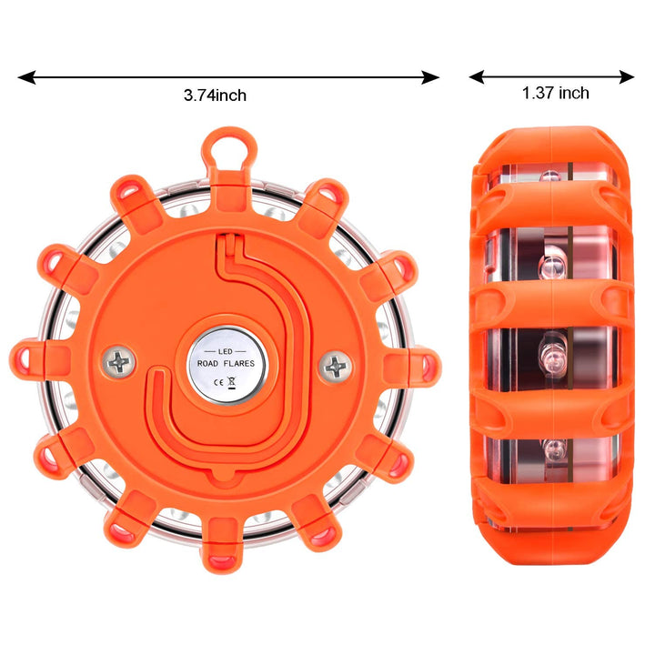 [8 Pack] LED Road Flares Safety Flashing Warning Light Roadside Emergency Disc Beacon Kit for Vehicles Boats with Magnetic Base &amp; Hook, Premium Storage Bag (Batteries Not Included) (8)