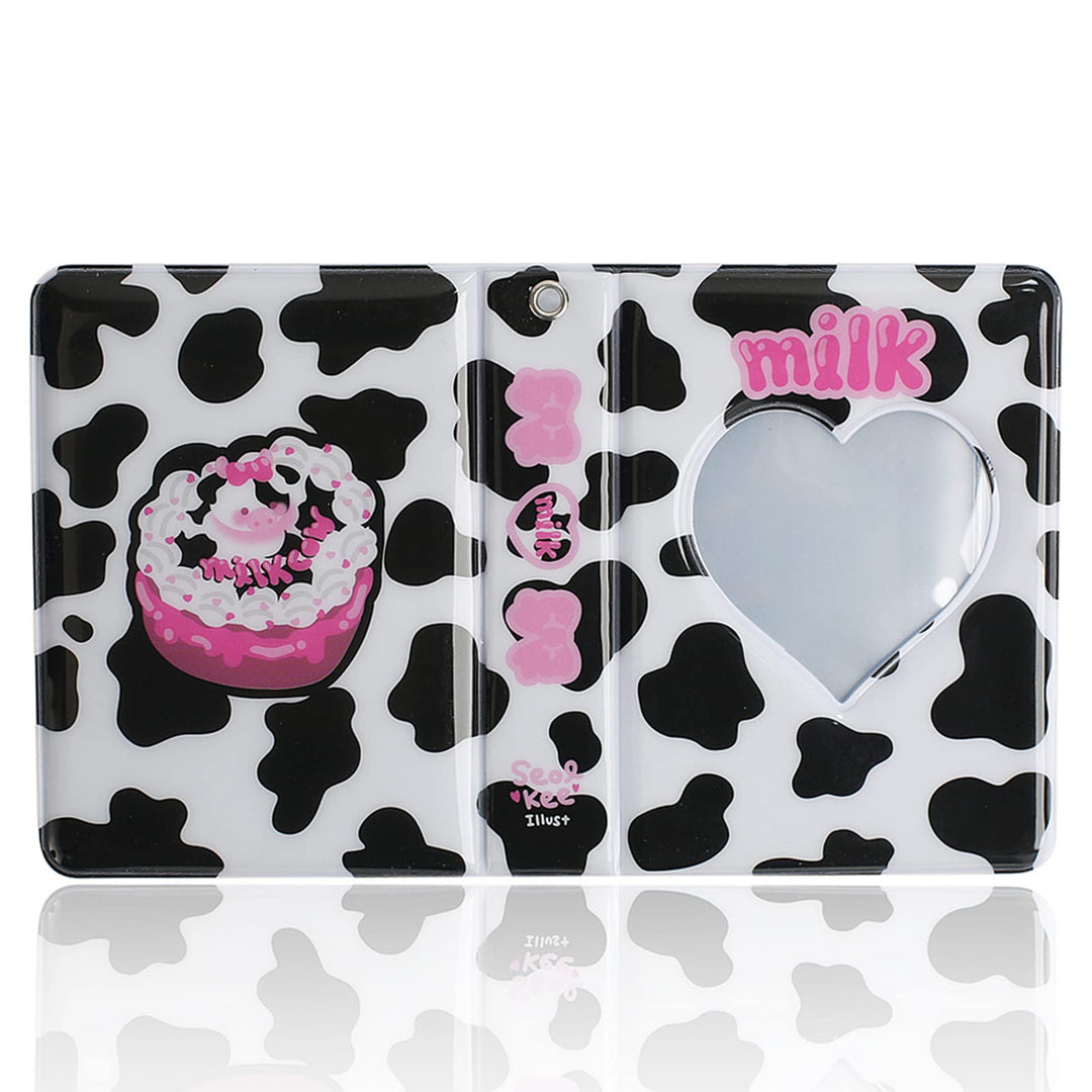 3 Inch Mini Photo Album for Fujifilm Instax Camera, Kpop Photocard Holder Book, 40 Pockets Love Heart Hollow Photo Card Binder (Dairy Cow)