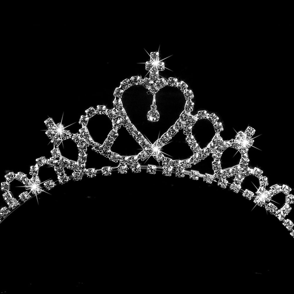 Tinsky Delicate Wedding Party Children Flower Girl Crystal Rhinestones Heart Shaped Crown Headband Tiara (Silver)