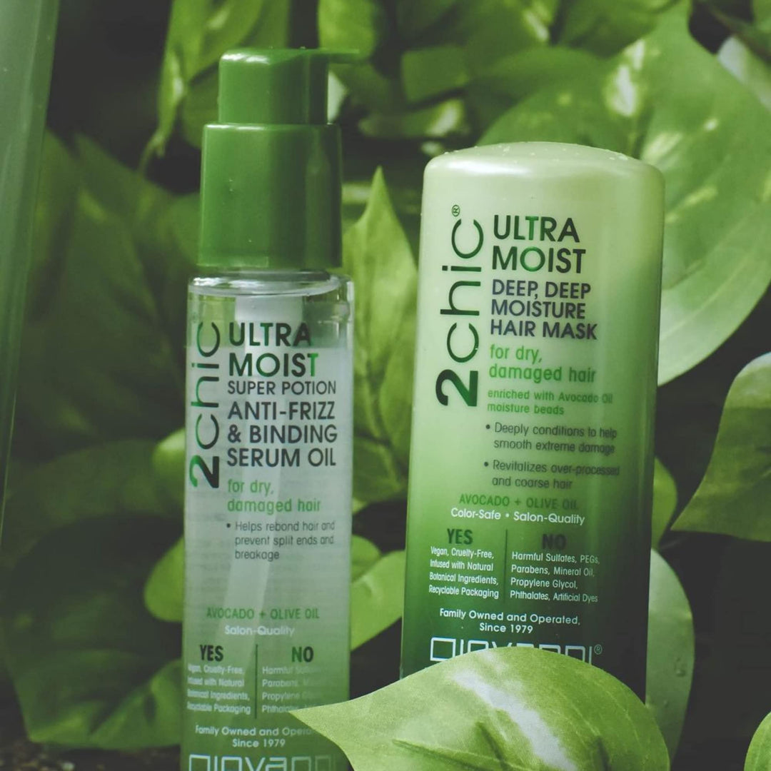 2chic Ultra-Moist Dual Action Protective Leave-In Spray - Protects from Heat Styling Breakage, Avocado &amp; Olive Oil, Aloe Vera, Shea Butter, Botanical Extracts, No Parabens, Color Safe - 4 oz