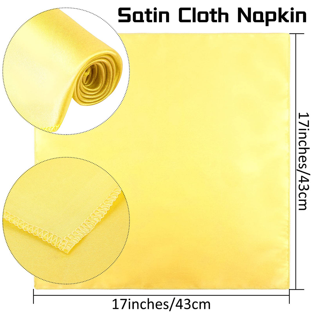 ANECO 12 Pieces Satin Napkins Soft Dinner Napkins Square Table Napkins 17 x 17 Inches for Restaurant Weddings Party Dinner Decoration (Pastel Yellow)