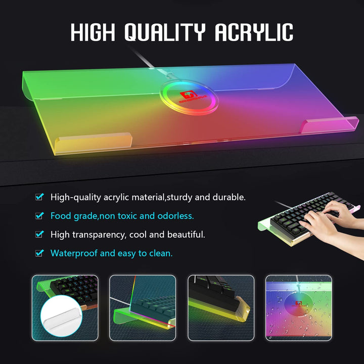 Acrylic Computer Keyboard Holder,366 Kinds RGB Compact Keyboard Tray,Gaming Keyboard USB Interface Titled Keyboard Stand Ergonomic Typing,Clear Keyboard Riser for Office Desk,PC,Gaming.