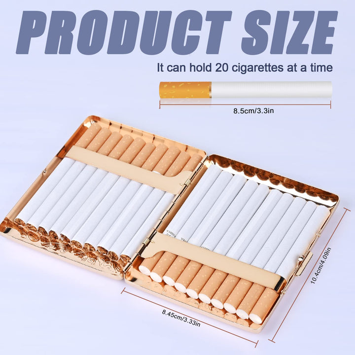 Stylish Design Retro Metal Cigarette Case -Double Sided Spring Clip Open Cigarette,Pocket Holder Credit Card Holder Protective Security Wallet for Men and Women,Holds 18-20 100mm (Vine Gold)