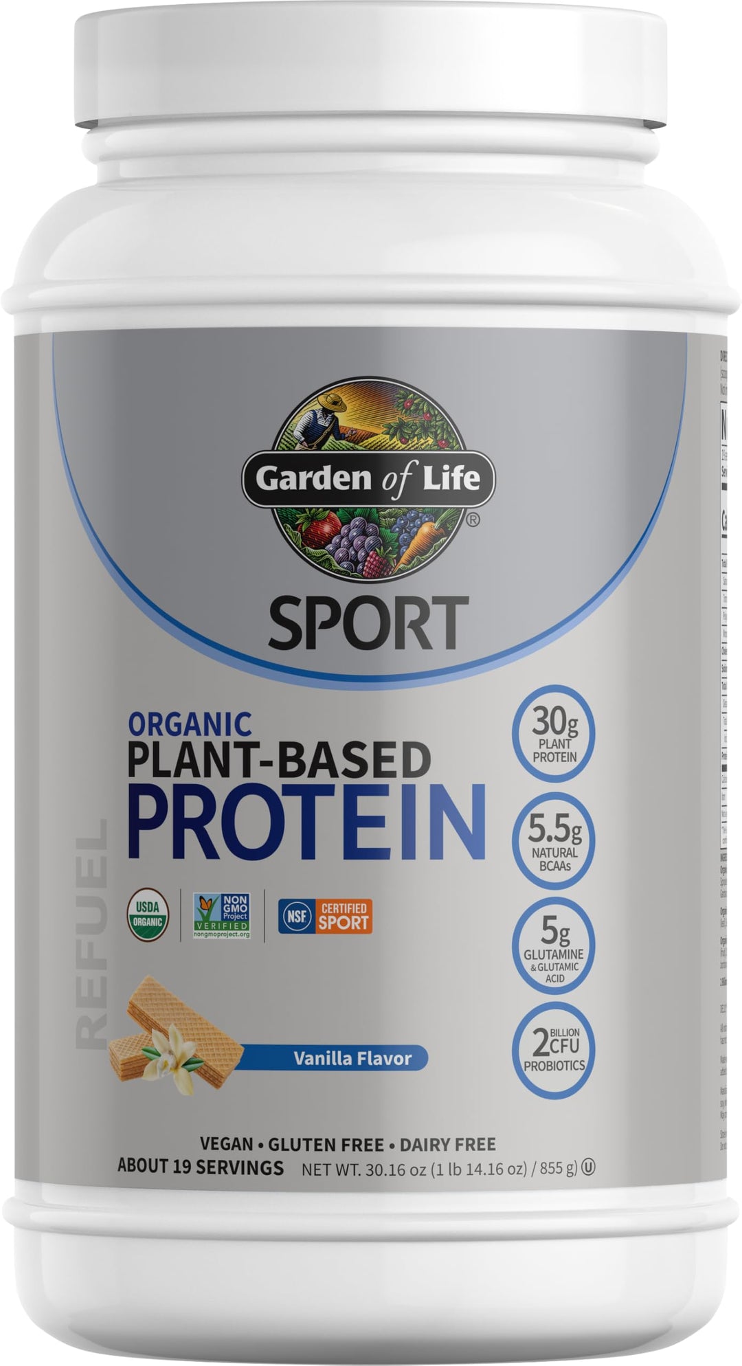Organic Vegan Protein Powder, Vanilla Protein Powder with Probiotics, BCAAs, 30g Plant Protein, NSF Certified, Gluten Free &amp; Sport, Non GMO, Sport Protein Powder - 19 Servings