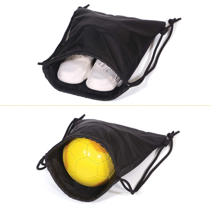 Drawstring Strings Bags with Pocket Sports Athletic Travel Gym Cinch Sack Lightweight Backpack for Men and Women, Black