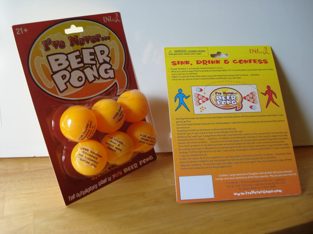 Beer Pong Balls with Two I&#39;ve Never Questions on Each Ball - Sink Your Ball, Drink Your Beer and Answer The Crazy I&#39;ve Never Question - Includes 12 Questions