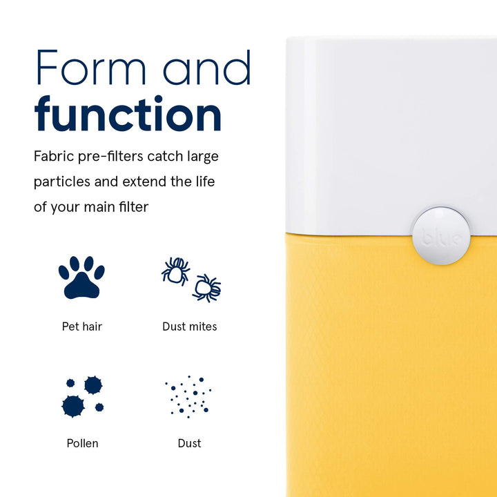 BLUEAIR Blue Pure 121 Pre-filter, Washable Fabric Traps Pollen Pet Hair Dust, Buff Yellow