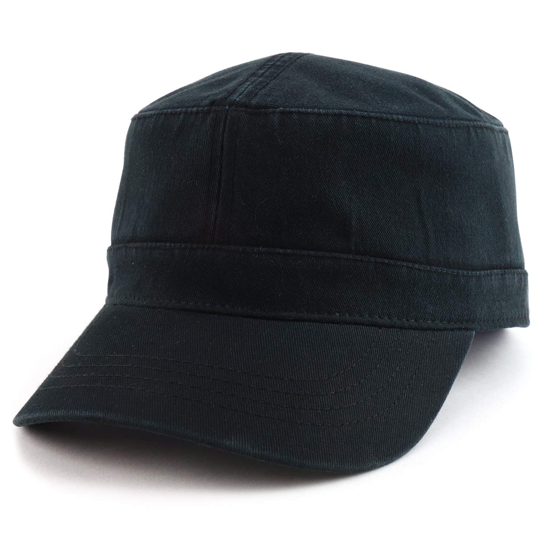Oversized Big 2XL Flat Top Army Style Cotton Military Cap - Black - 2XL