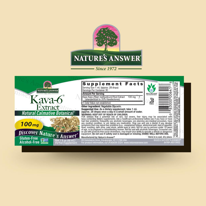 Nature&#39;s Answer Kava-6 Extract | Supports Stress Relief | Gluten-Free, Alcohol-Free &amp; Vegan 1oz