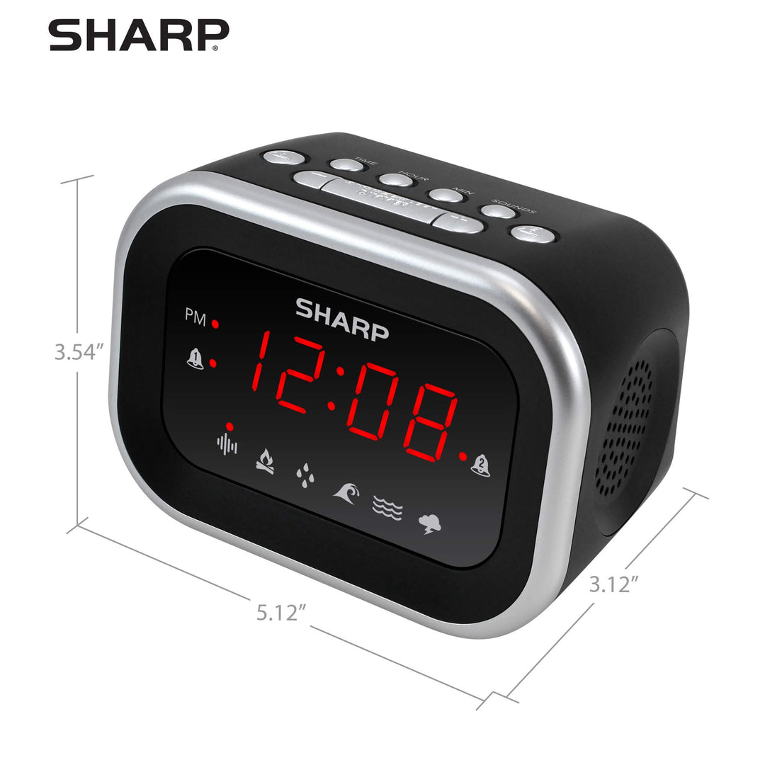 SHARP Dual Alarm Clock with Sound Machine with 6 Relaxi