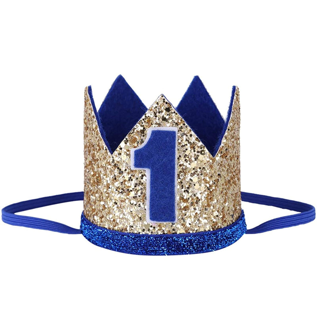 Baby Boys Girls Frist 1st Birthday Hat Sparkly Prince/Princess Party Accessories Crown Tiara Hat Photo Shoot Prop (Gold)