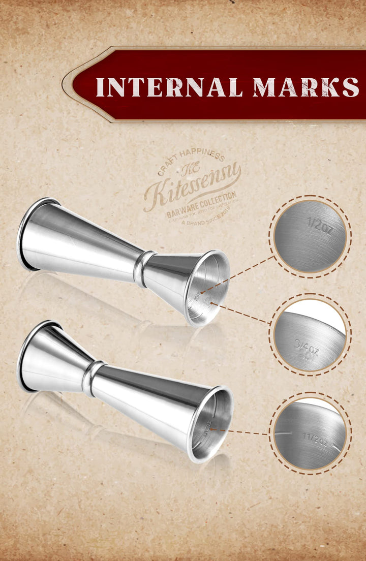 Jigger for Bartending, Japanese Jigger 2 oz 1 oz with Measurements Inside, 18/8 Stainless Steel Cocktail Jiggers