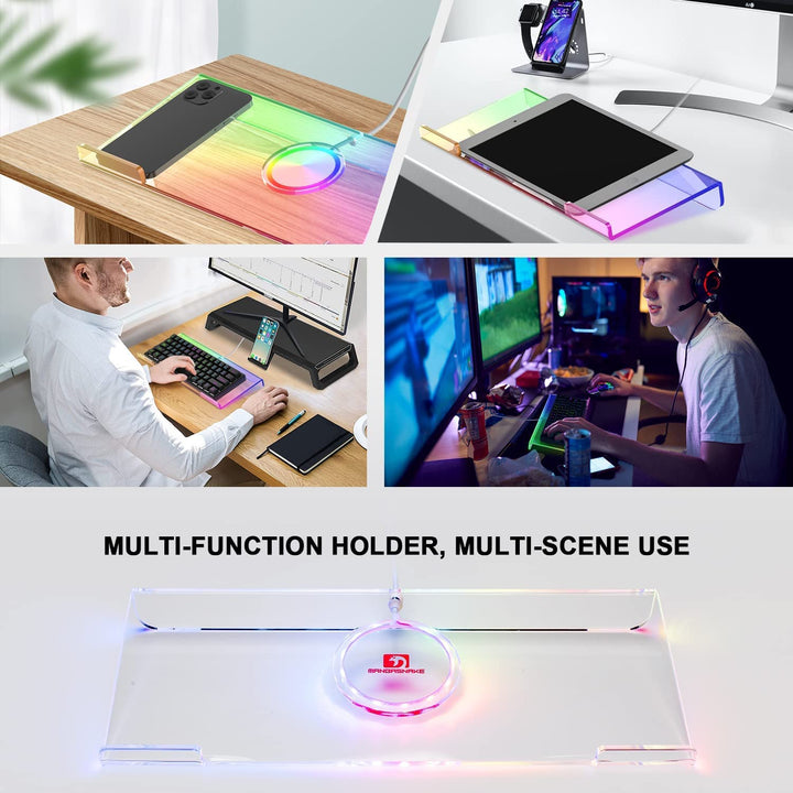 Acrylic Computer Keyboard Holder,366 Kinds RGB Compact Keyboard Tray,Gaming Keyboard USB Interface Titled Keyboard Stand Ergonomic Typing,Clear Keyboard Riser for Office Desk,PC,Gaming.