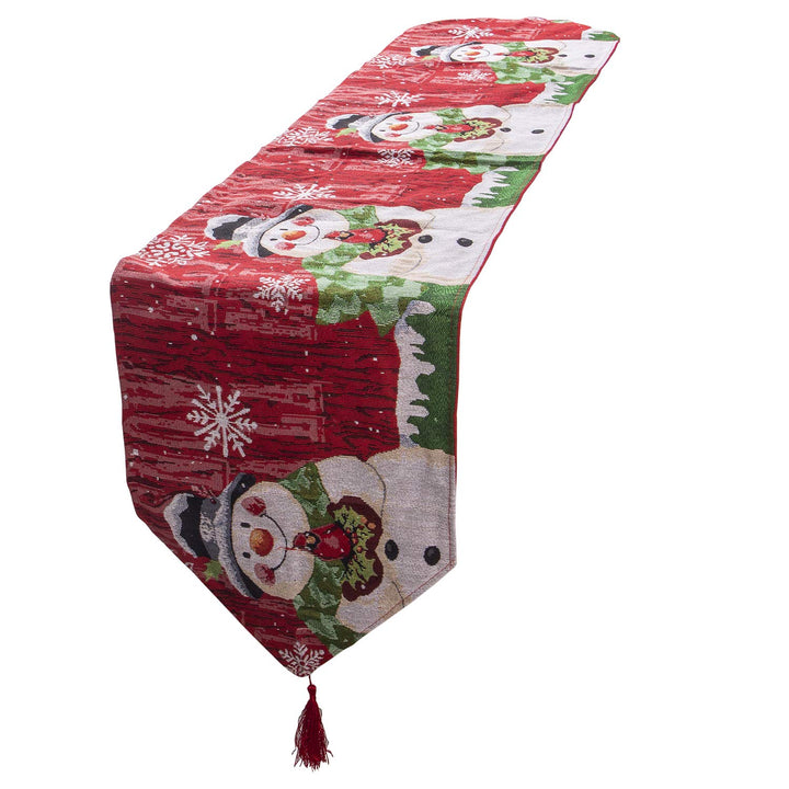 Christmas Table Runner, Embroidered Snowman Christmas Table Runner with Tassels for Home Dining Table Kitchen Christmas Holiday Decorations Indoor Outdoor or Gift, 13x72 inch
