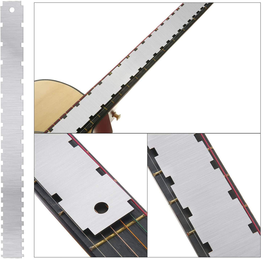 Set of 12 Pieces Luthier Tools Set Guitar Neck Notched Straight Edge 9pcs Guitar Radius Gauge String Action Gauge Ruler Fret Rocker for Guitar and Bass Setup Tool