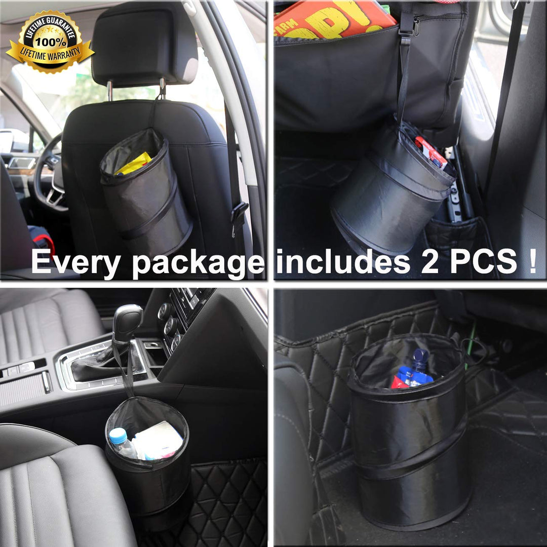 2 Pack Car Trash Can, Leak Proof Garbage Bin, Collapsible Pop-up Water Proof Bag, Portable Waste Basket Bin, Rubbish Bin (Black)