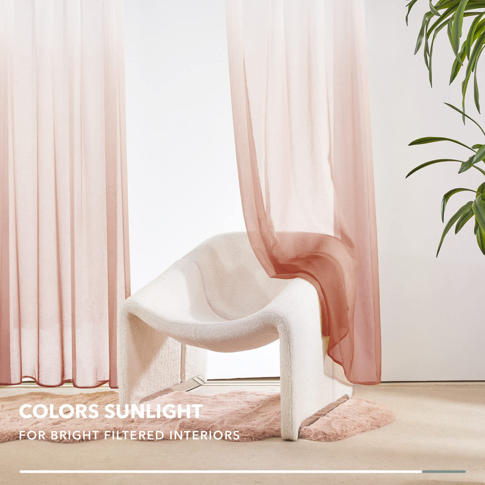 Faux Linen Gradient Reddish Brown Sheer Curtains, Ombre Voile Curtains - 52x72 Inch, 2 Panels, Rod Pocket Gradient Sheer Curtains for Bedroom, Reddish Brown