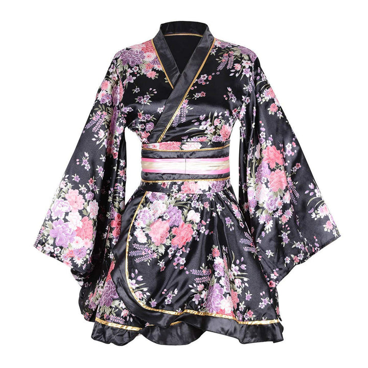 Kimono Bathrobe Costume Japanese Traditional Yukata Cosplay Women&#39;s Sexy Sakura Pattern (Black), Large
