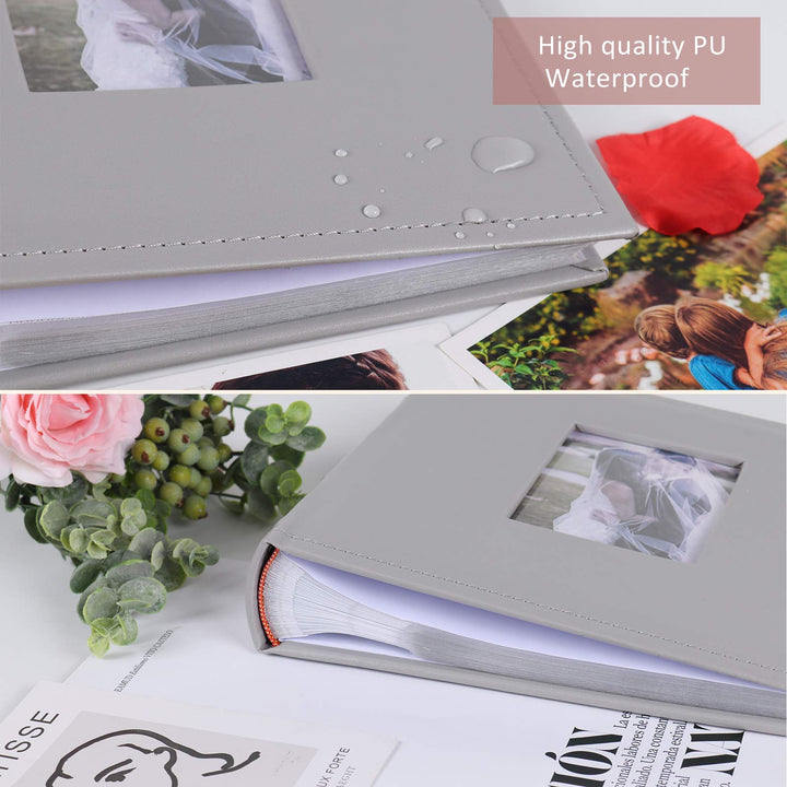 Photo Album Holds 200 4x6 Photo Book Premium Leather Cover Page Sleeves Family Small Personalised Picture for Wedding Anniversary Book Albums Baby Photos Albums(Gray)
