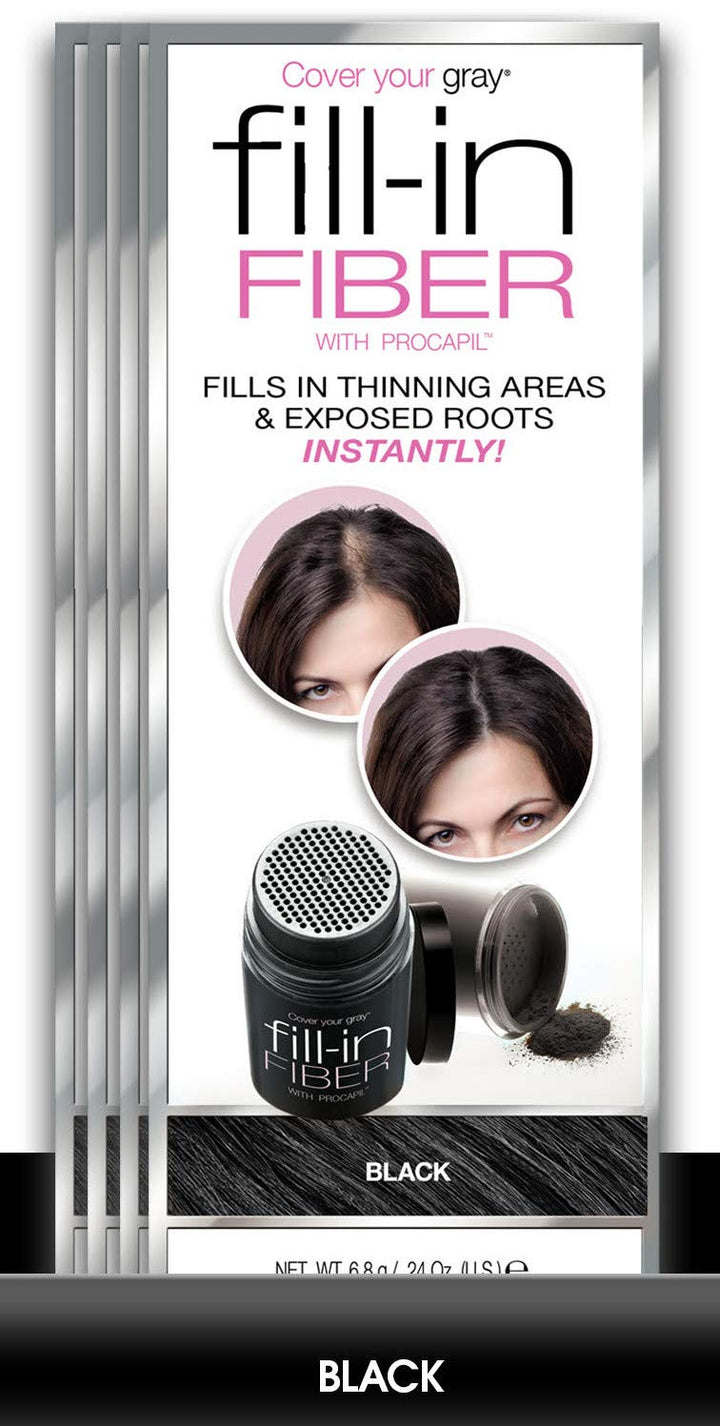 Pro Fill-In Fibers With Procapil - Black: Hair Fibers For Thinning Hair, Hair Powder For Bald Spots, Baldness Cover Up, Beard Filler, Hair Thickener, Hair Thickening