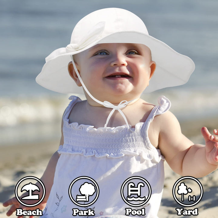 Baby Girl Sun Hat Summer Baby Hats UPF 50+Toddler Sun Hat Infant with Wide Brim Bucket Hat White 46cm/0-6 Months