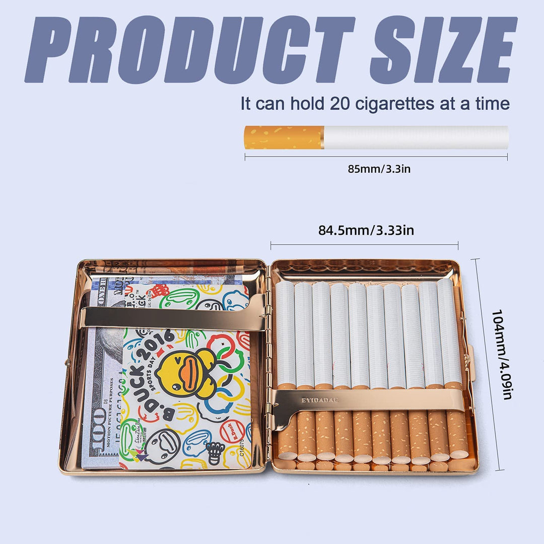 Metal Cigarette Case - Women and Men, Portable Double Sided Spring Clip Cigarette Case, Holds 20 Regular Size Cigarettes, Fits 100mm Cigarettes (Pattern Gold)