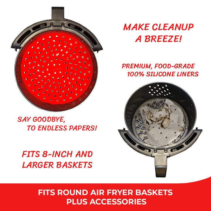 Aeromats The Original Reusable Silicone Air Fryer Liners | 3 Pack Plus Magnetic Cheat Sheet | USA Designed | Air Fryer Accessories For COSORI, POWER XL, CHEFMAN, DASH, AND MORE (7.5 Square)