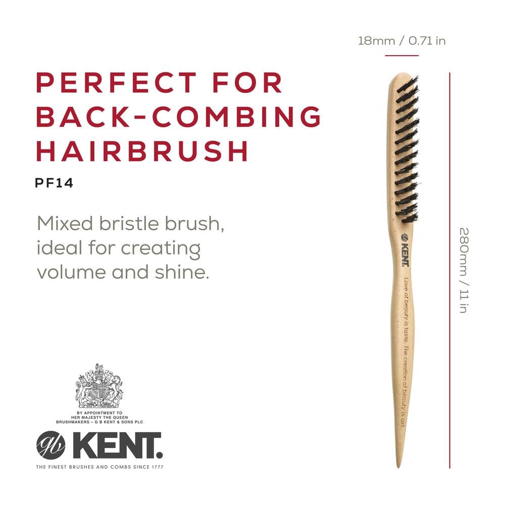 Kent PF15 Teasing Brush Edge Control Boar Bristle Hair Brush and Nylon Hair Brushes for Women Volume Control, Edge Control Brush Edge Brush, and Back Combing Brush Teasing Brushes Made in England