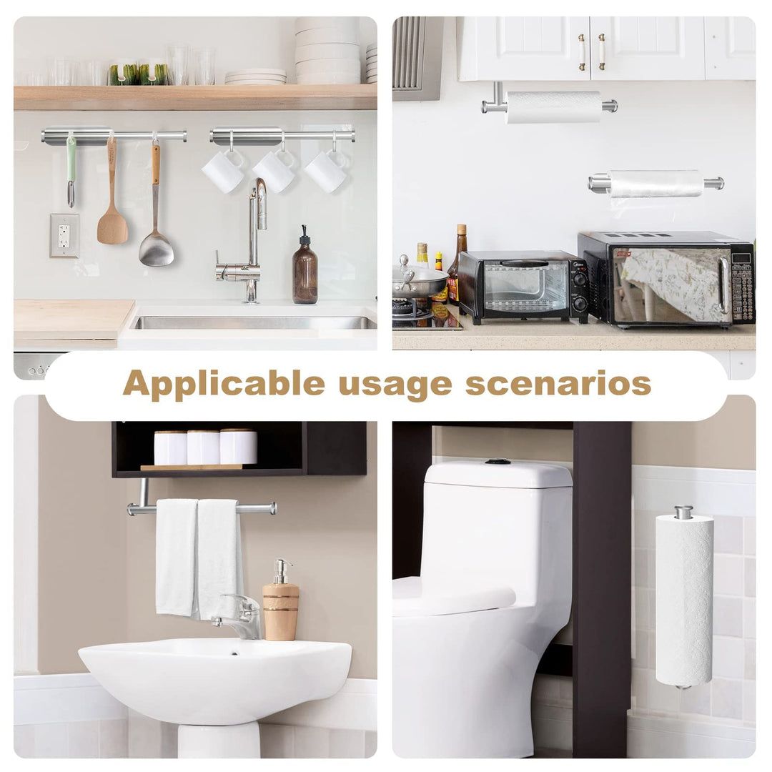 Paper Towel Holder Wall Mount,Self Adhesive Paper Towel Holders Under Cabinet with Screws,13.4 Inch Bathroom Towel Holder,Adapt to Paper Towel Holder for Kitchen (Silver)