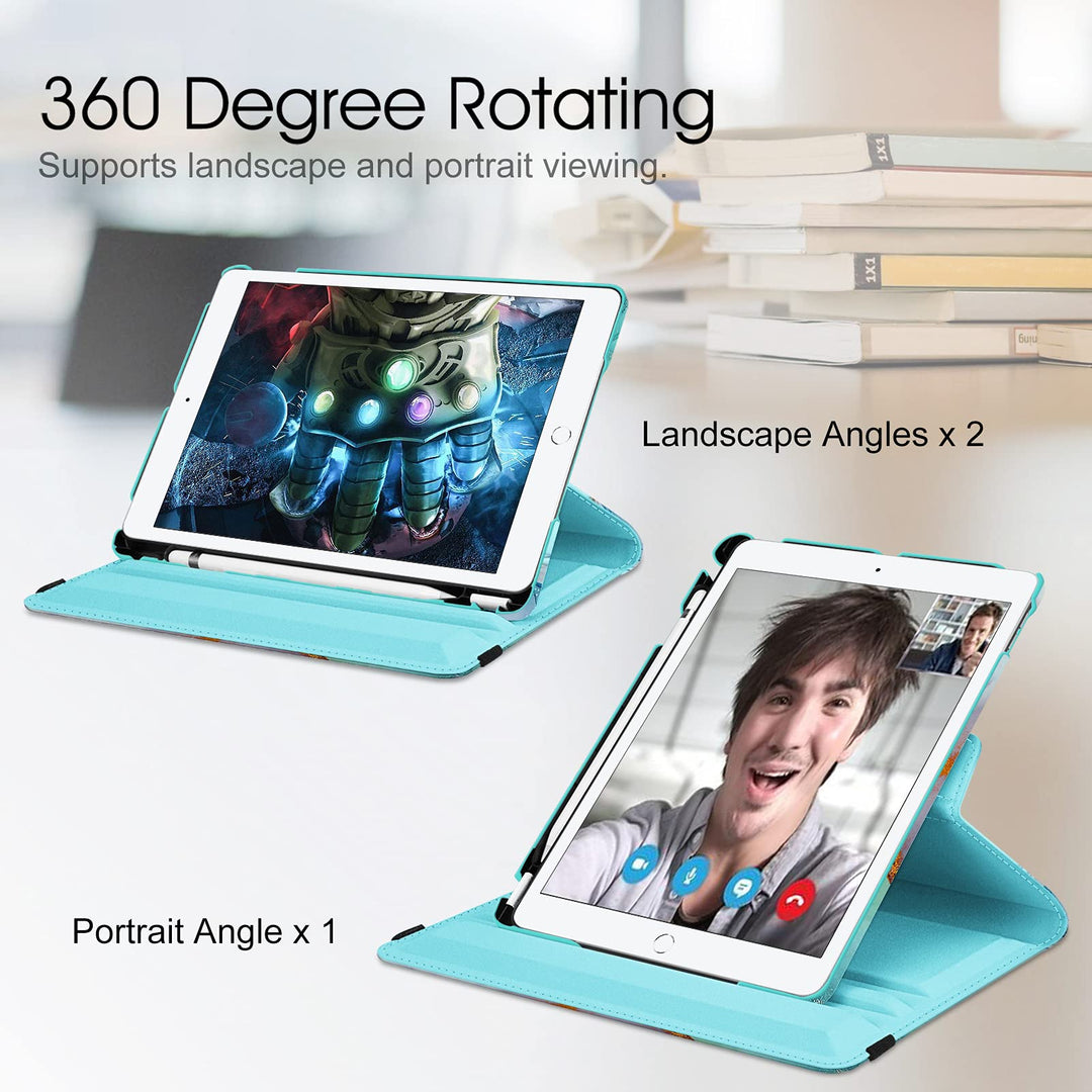 Rotating Case for iPad 9th Generation (2021) / 8th Generation (2020) / 7th Gen (2019) 10.2 Inch - 360 Degree Rotating Stand Cover with Pencil Holder, Auto Wake Sleep, Emerald Marble