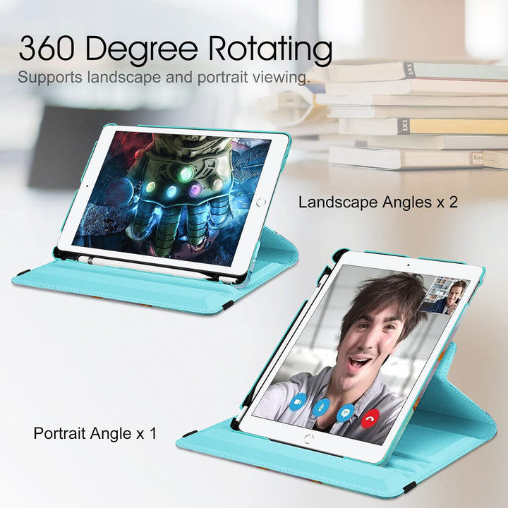 Rotating Case for iPad 9th Generation (2021) / 8th Generation (2020) / 7th Gen (2019) 10.2 Inch - 360 Degree Rotating Stand Cover with Pencil Holder, Auto Wake Sleep, Emerald Marble