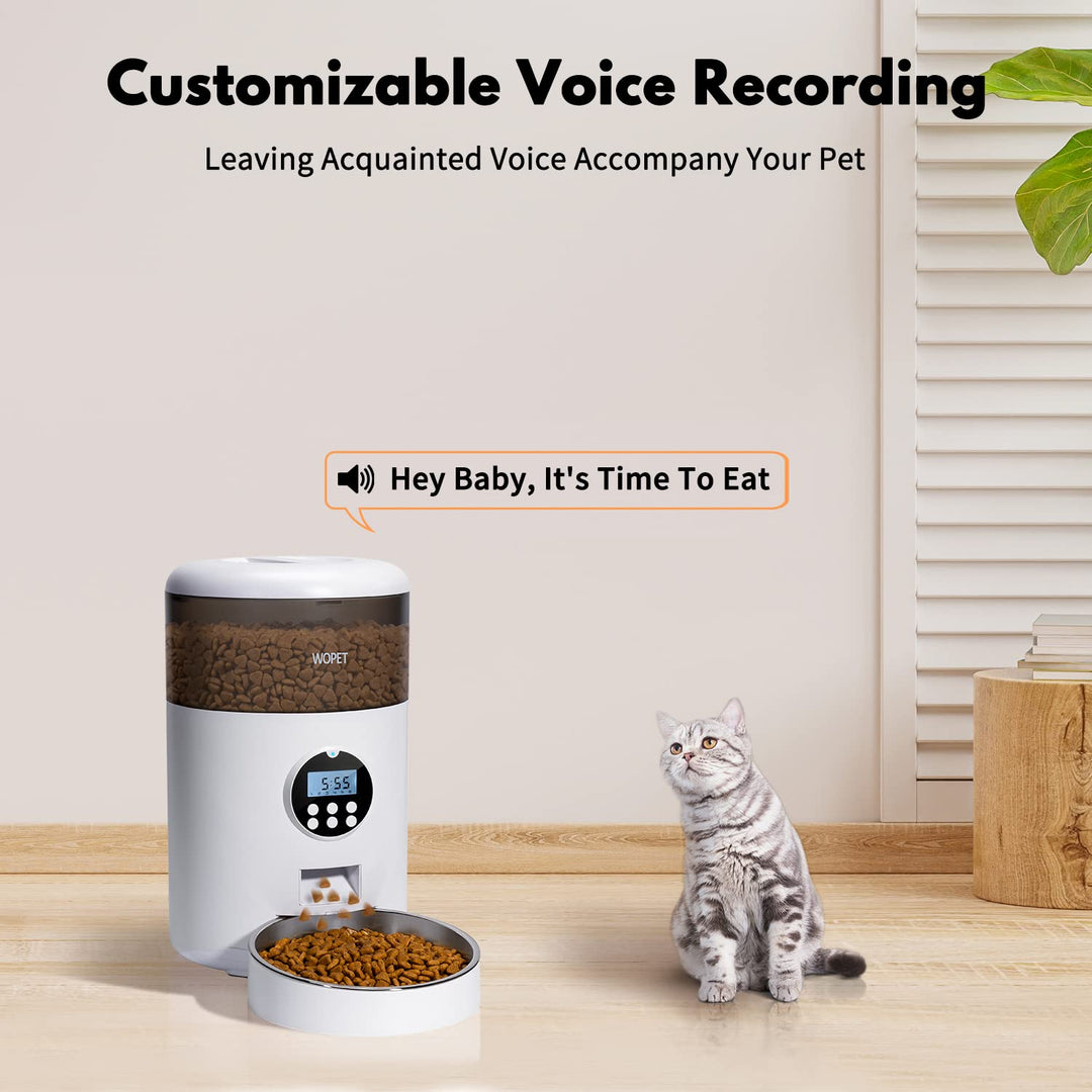 4L Automatic Cat Feeder,Timed Dog Feeder Pet Food Dispenser with Desiccant Bag for Dry Food,Programmable Portion Control &amp; Voice Recorder for Small/Medium Pets (4L, Grey)