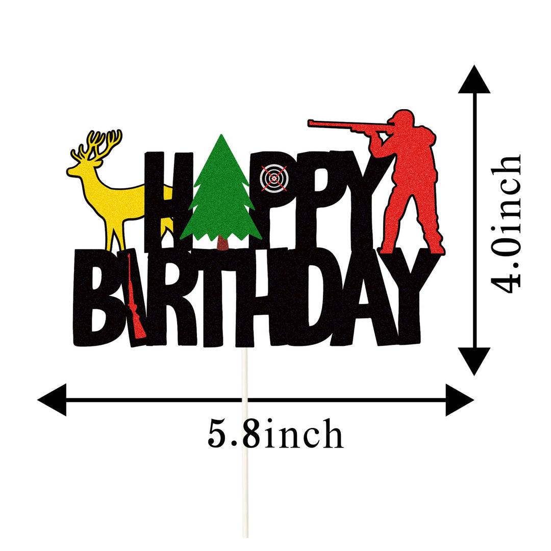 Colorful Glitter Hunting Theme Happy Birthday Cake Topper,Gone Hunting Hunter Camping Themed Cake Decor,Kids Boy Girl Men Happy Birthday Party Supplies