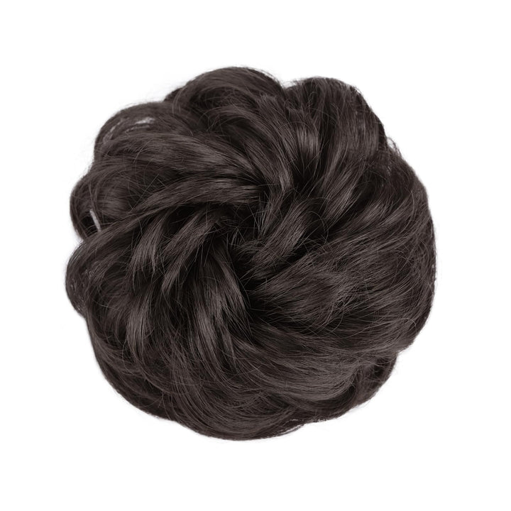1PCS Messy Hair Bun Hair Scrunchies Extension Curly Wavy Messy Synthetic Chignon for Women (4#(Darkest Brown Tend to Black))