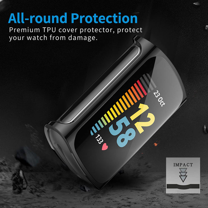 NANW 3-Pack Screen Protector Compatible with Fitbit Charge 6/5 (Not for Charge 4/3), TPU Rugged Bumper Case Cover All-Around Protective Plated Bumper Shell Accessories for Charge 6 5 Smartwatch