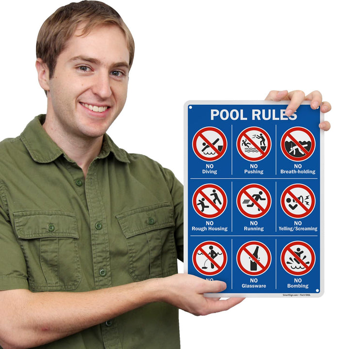 SmartSign 14 x 10 inch “Pool Rules - No Diving, No Push