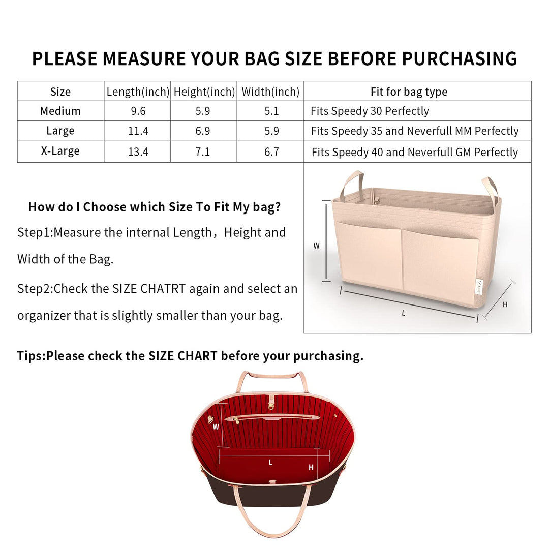 Purse Organizer Insert Handbag Tote Felt Organizer Bag in Bag Shaper Fit Neverfull Speedy Graceful MM GM (X-Large, BROWN)